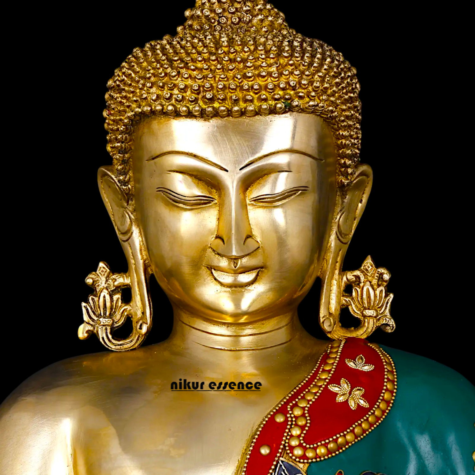 Buddha Sitting Brass Pital with Stone Work idol - 17 inches