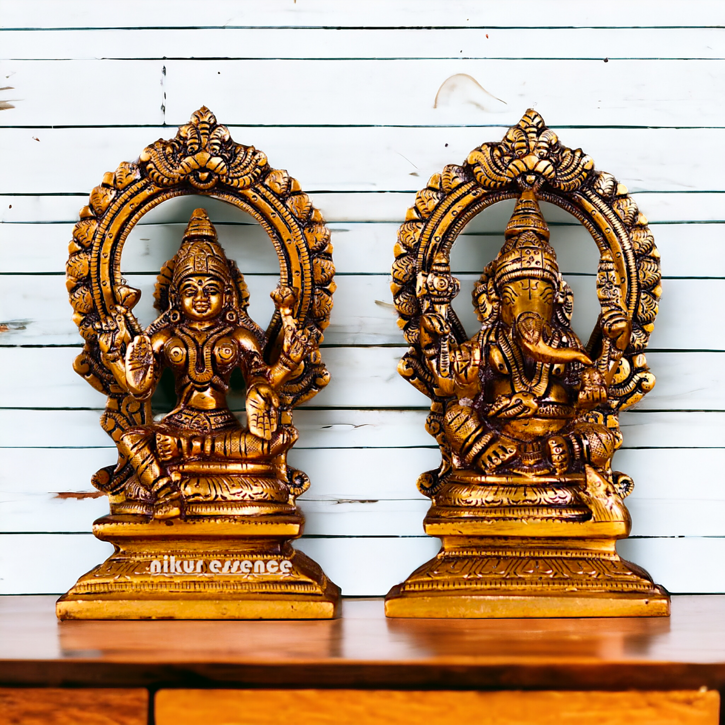 Antique brass Lakshmi Ganesh Pair statue - 7.5 inches