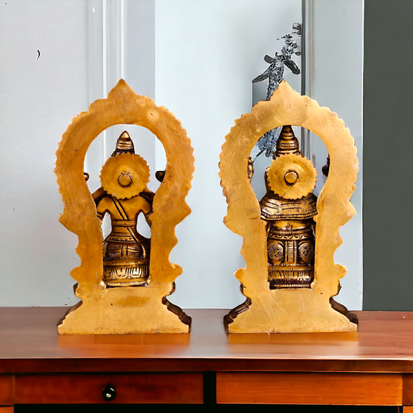 Antique brass Lakshmi Ganesh Pair statue - 7.5 inches