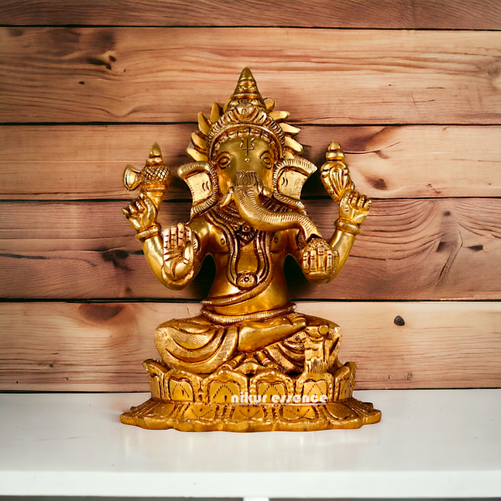 Antique Ganesha Sitting on Lotus Good quality Brass - 6 inches