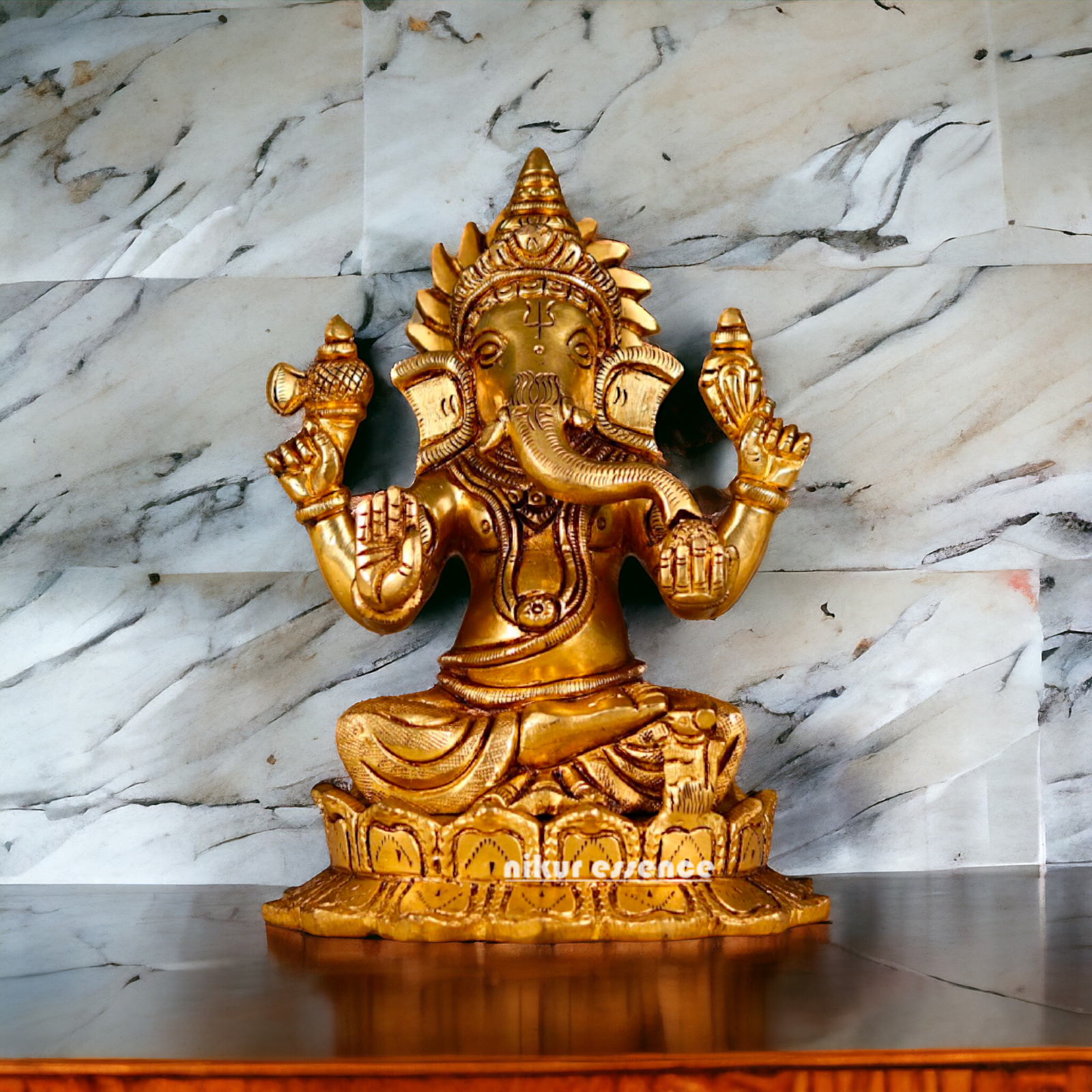 Antique Ganesha Sitting on Lotus Good quality Brass - 6 inches