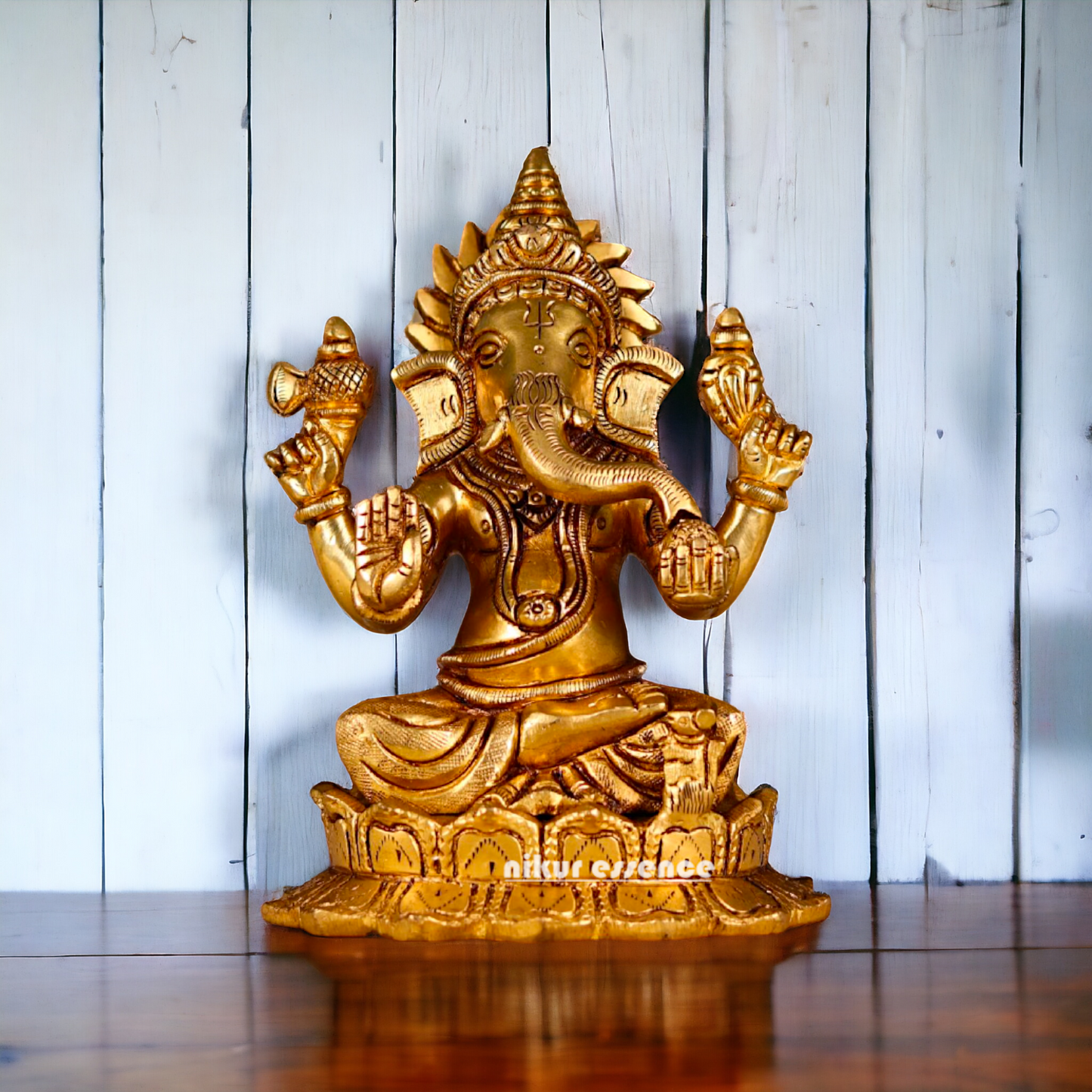 Antique Ganesha Sitting on Lotus Good quality Brass - 6 inches