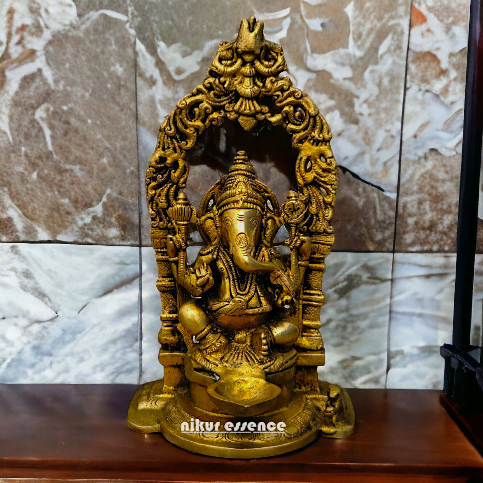 Brass Ganesha Idol With diya - 8.9 inches