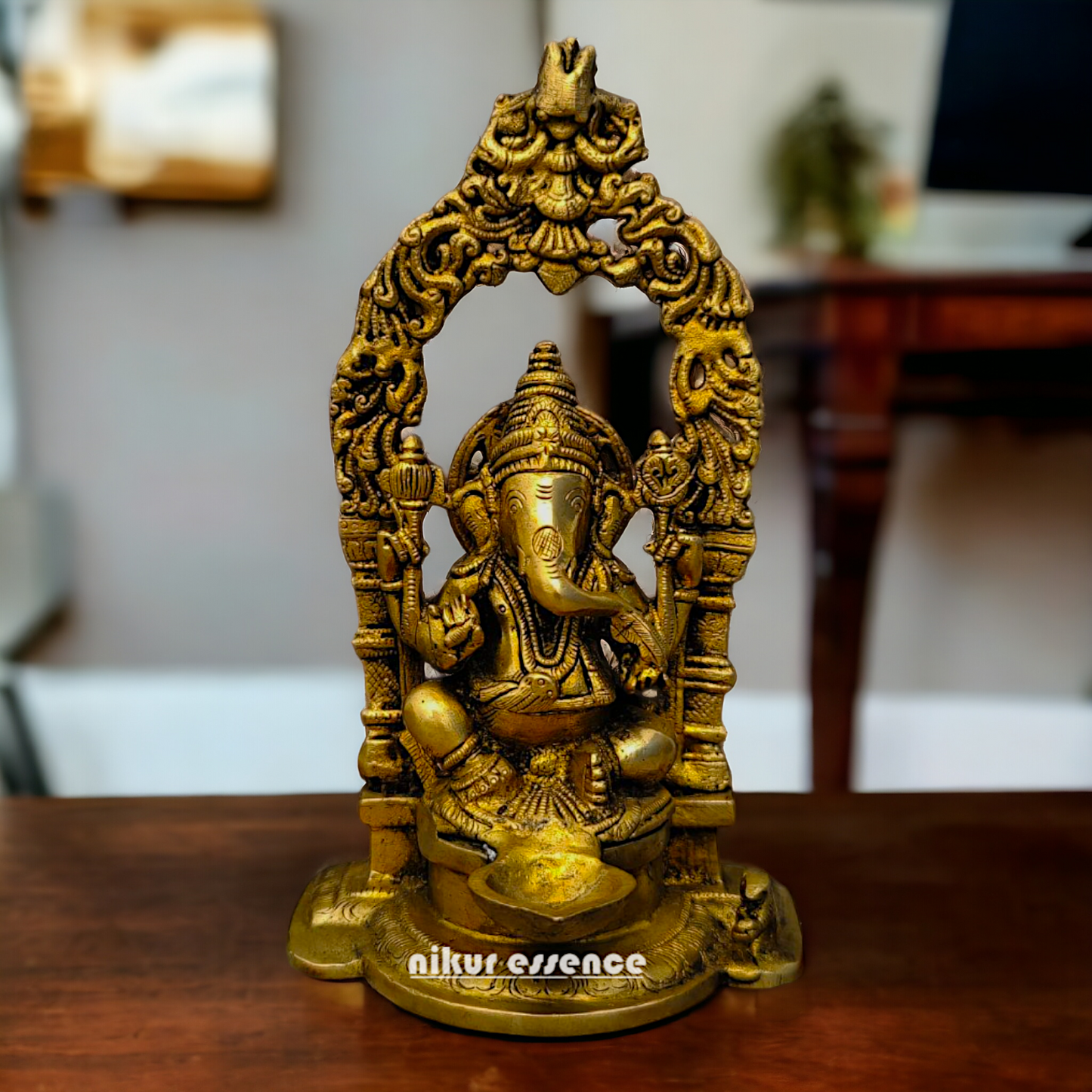 Brass Ganesha Idol With diya - 8.9 inches