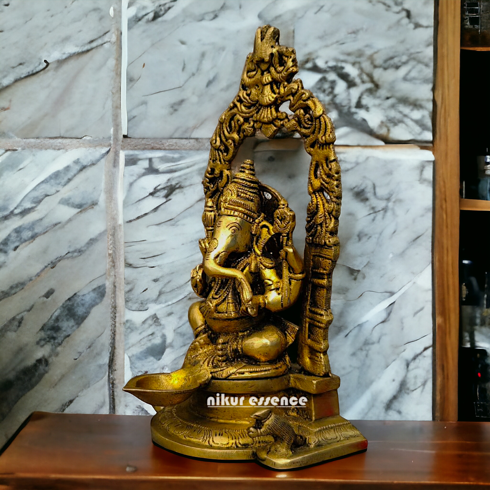 Brass Ganesha Idol With diya - 8.9 inches