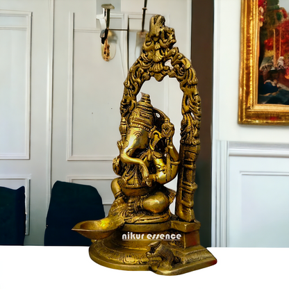 Brass Ganesha Idol With diya - 8.9 inches