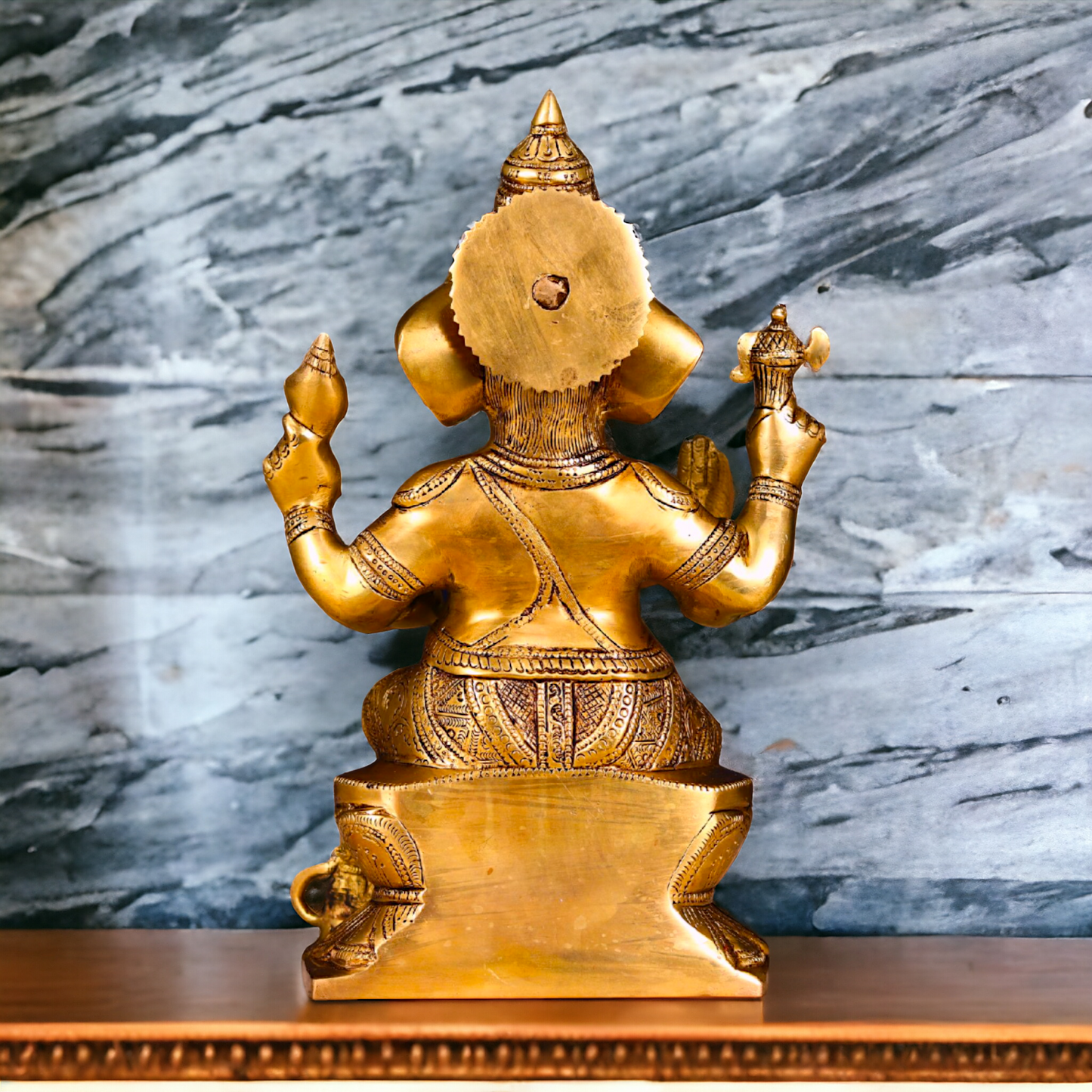 Lakshmi Ganesha Sitting on Singhasan Pure Brass idol - 12.1 inches