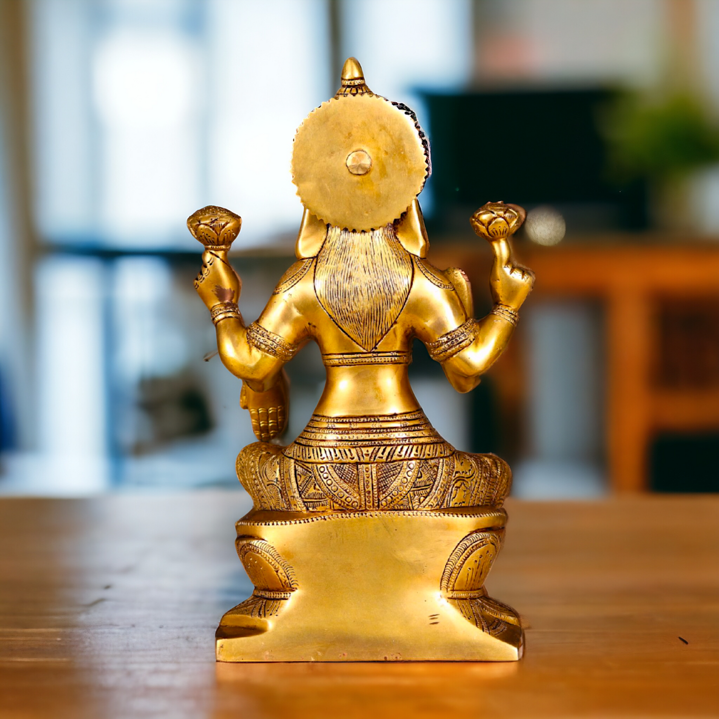 Lakshmi Ganesha Sitting on Singhasan Pure Brass idol - 12.1 inches