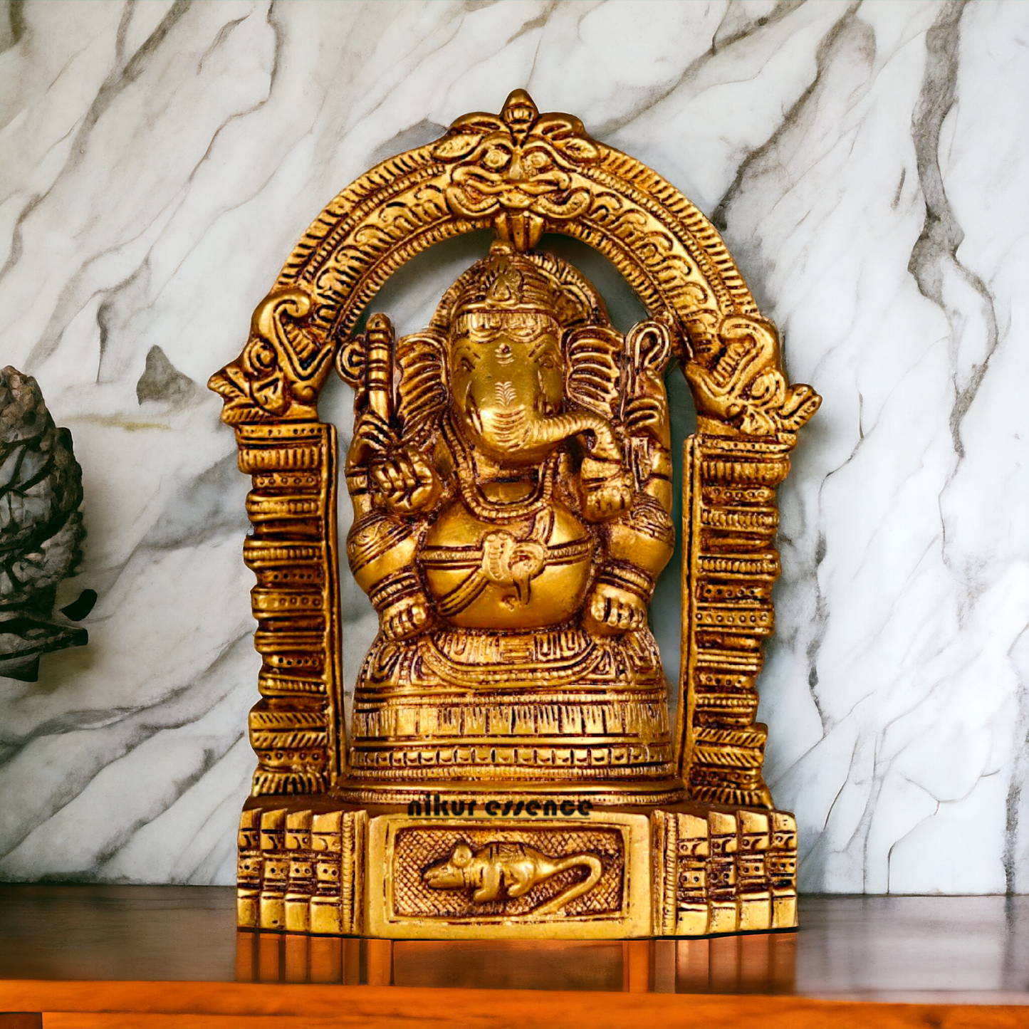 Ganesha Vinayaka Sitting on Singhasan Pure Pital ki Murti - 8 inches