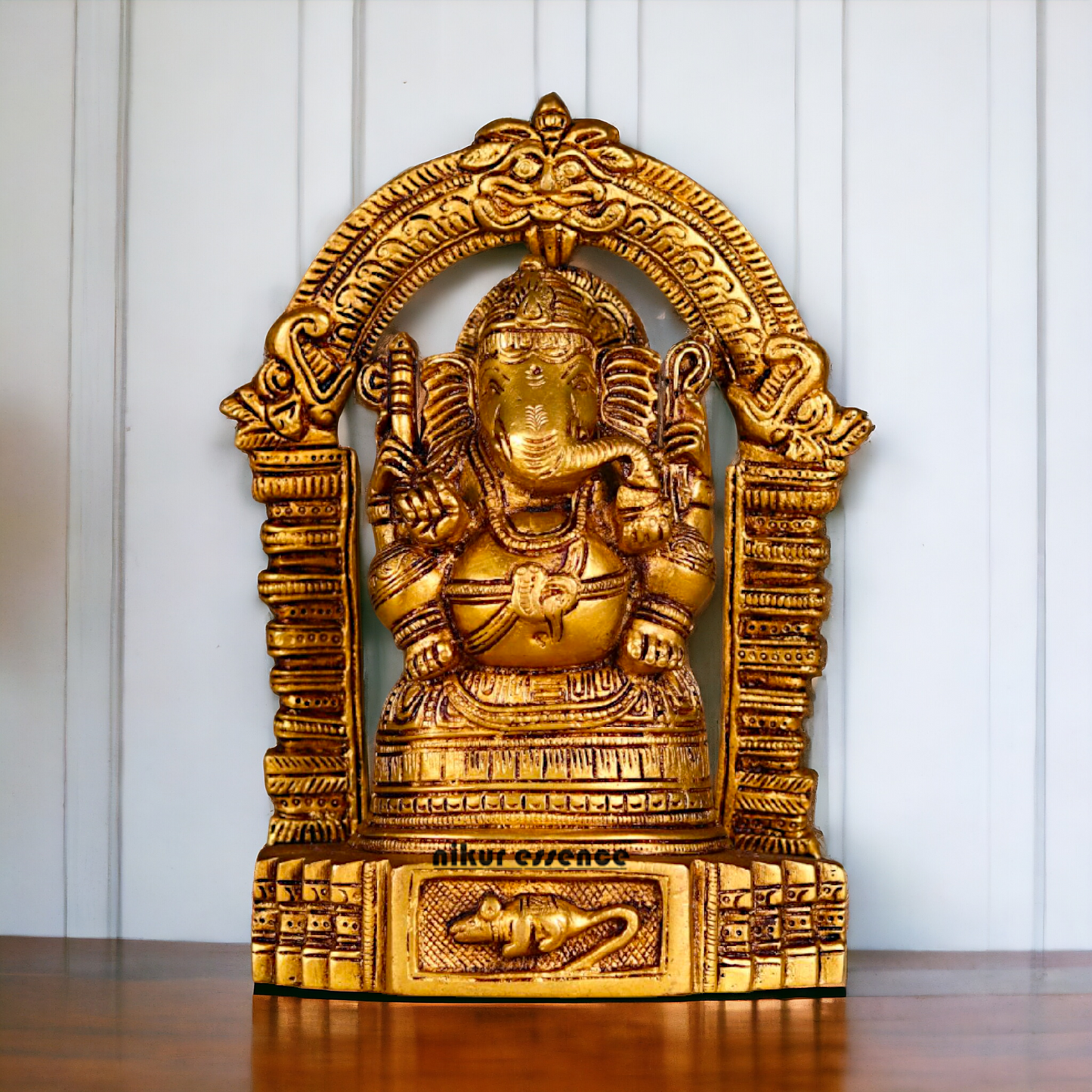 Ganesha Vinayaka Sitting on Singhasan Pure Pital ki Murti - 8 inches