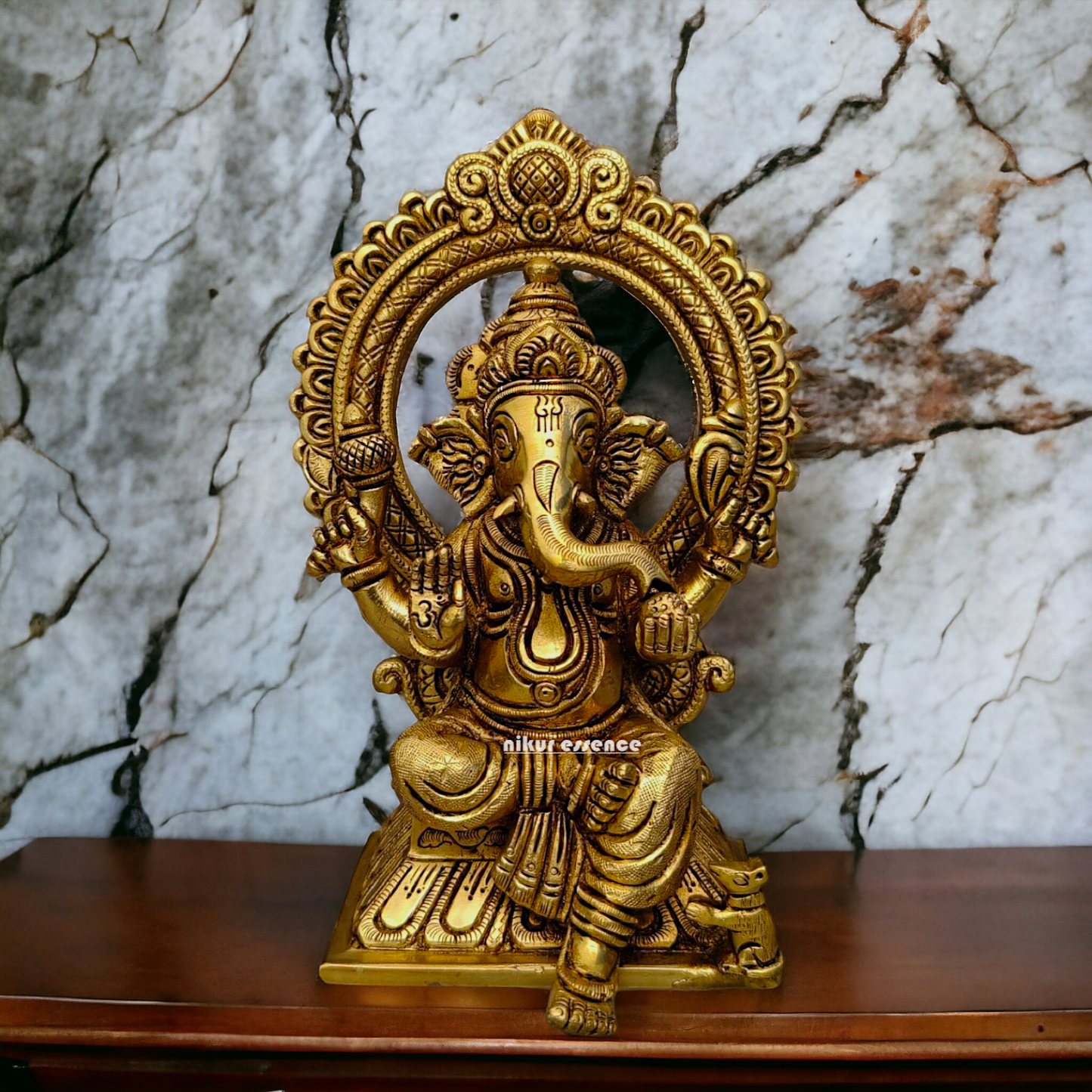 Ganpati Vinayaka Sitting on Singhasan Brass idol - 6.5 inch