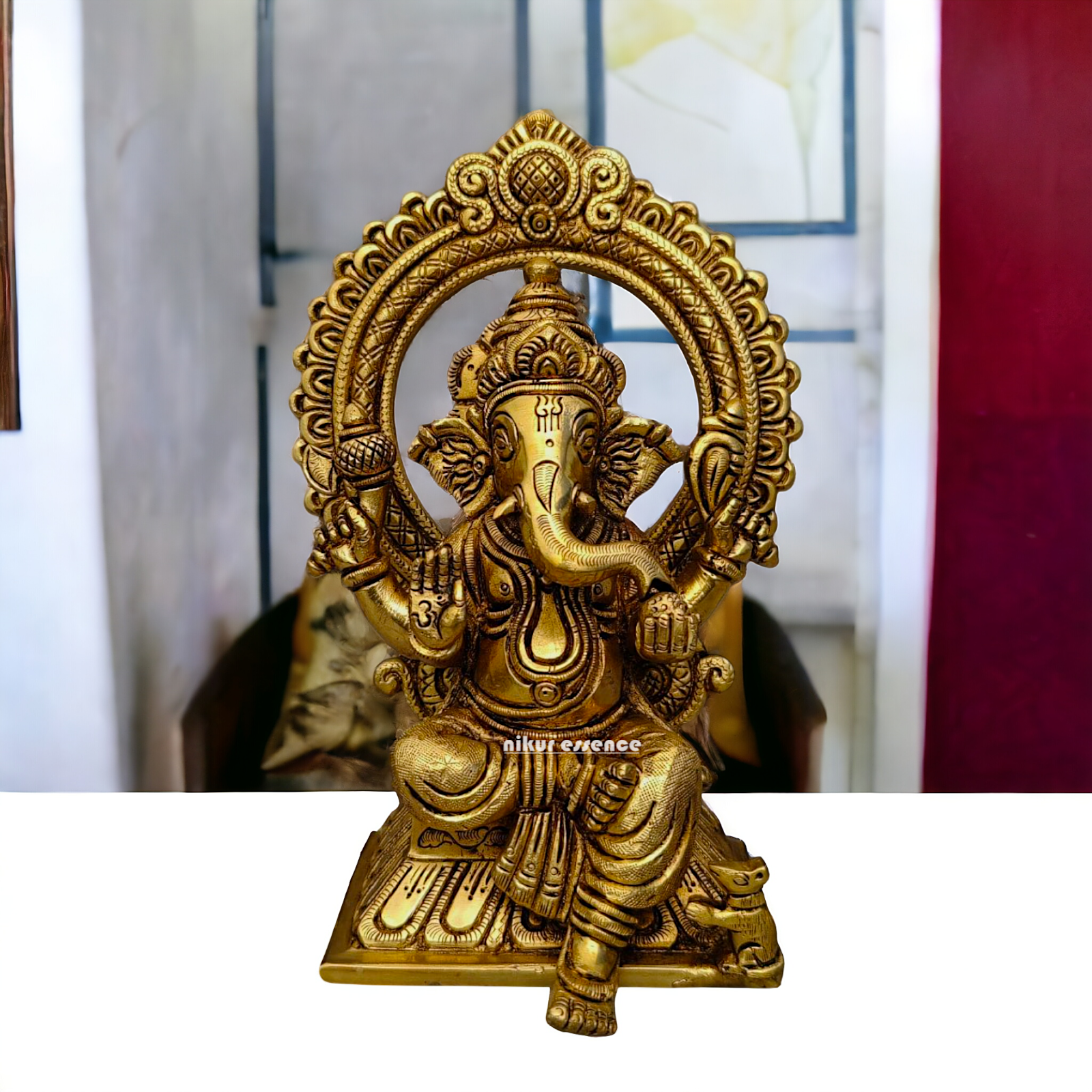 Ganpati Vinayaka Sitting on Singhasan Brass idol - 6.5 inch