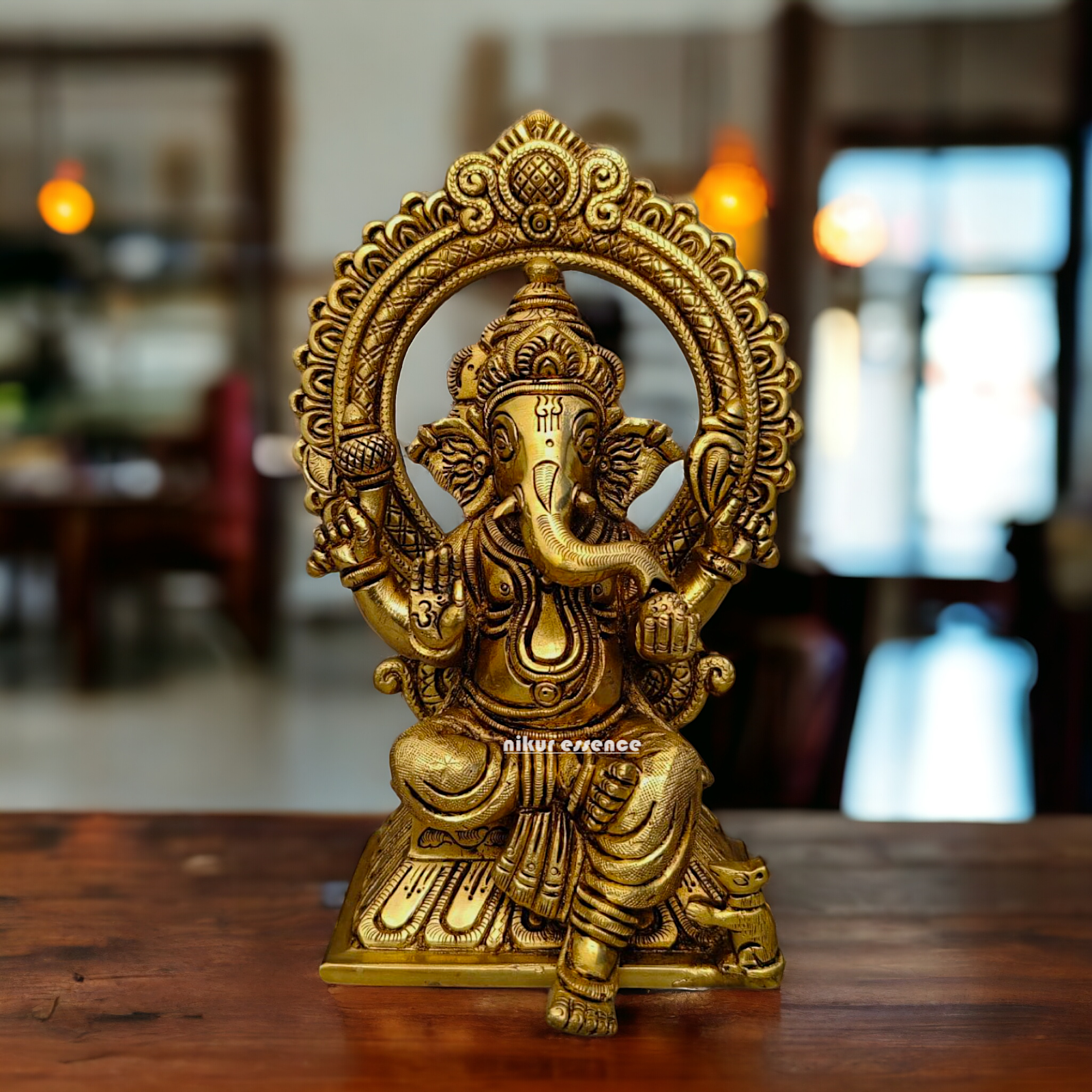 Ganpati Vinayaka Sitting on Singhasan Brass idol - 6.5 inch