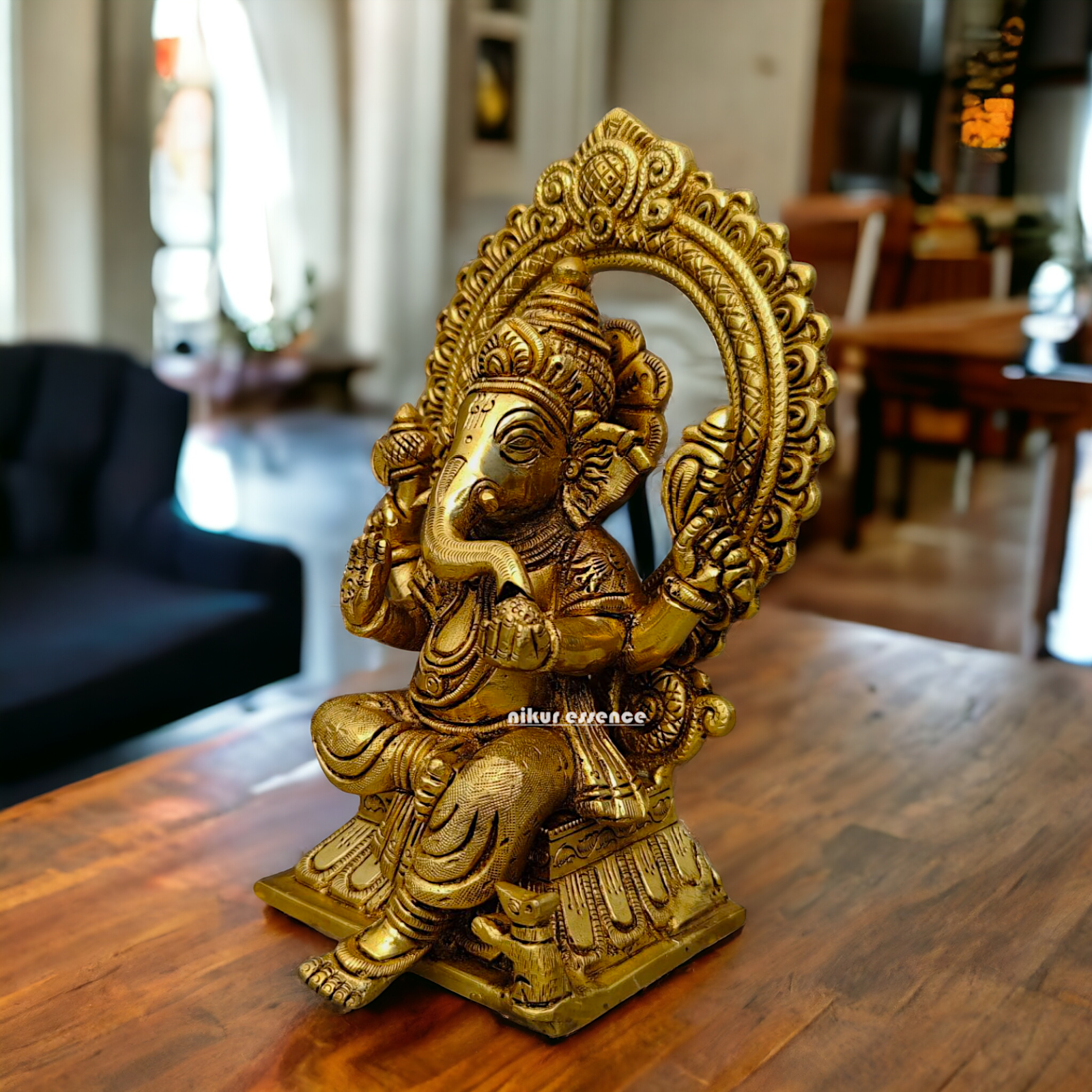 Ganpati Vinayaka Sitting on Singhasan Brass idol - 6.5 inch