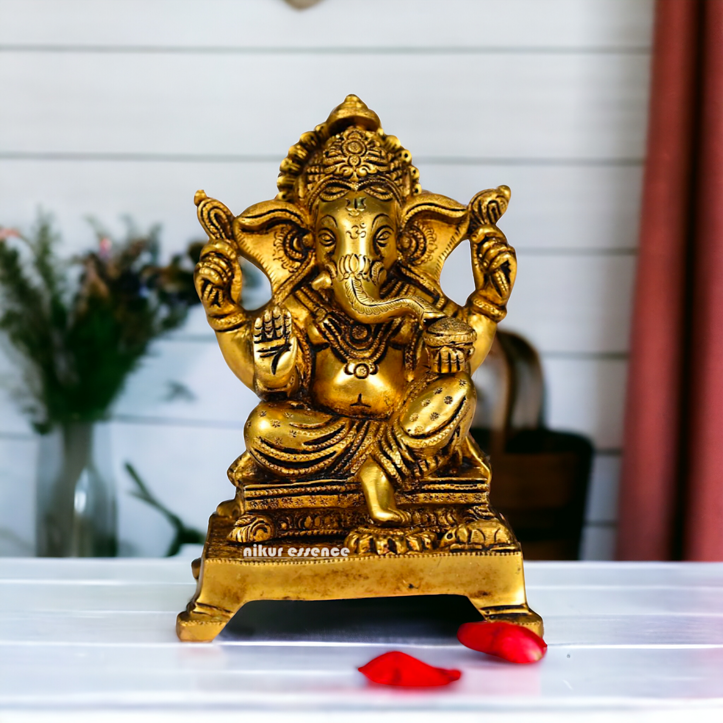 Antique brass Ganesha Sitting statue - 5.5 inch