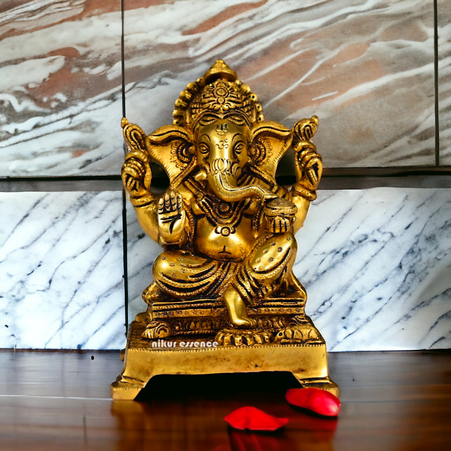 Antique brass Ganesha Sitting statue - 5.5 inch