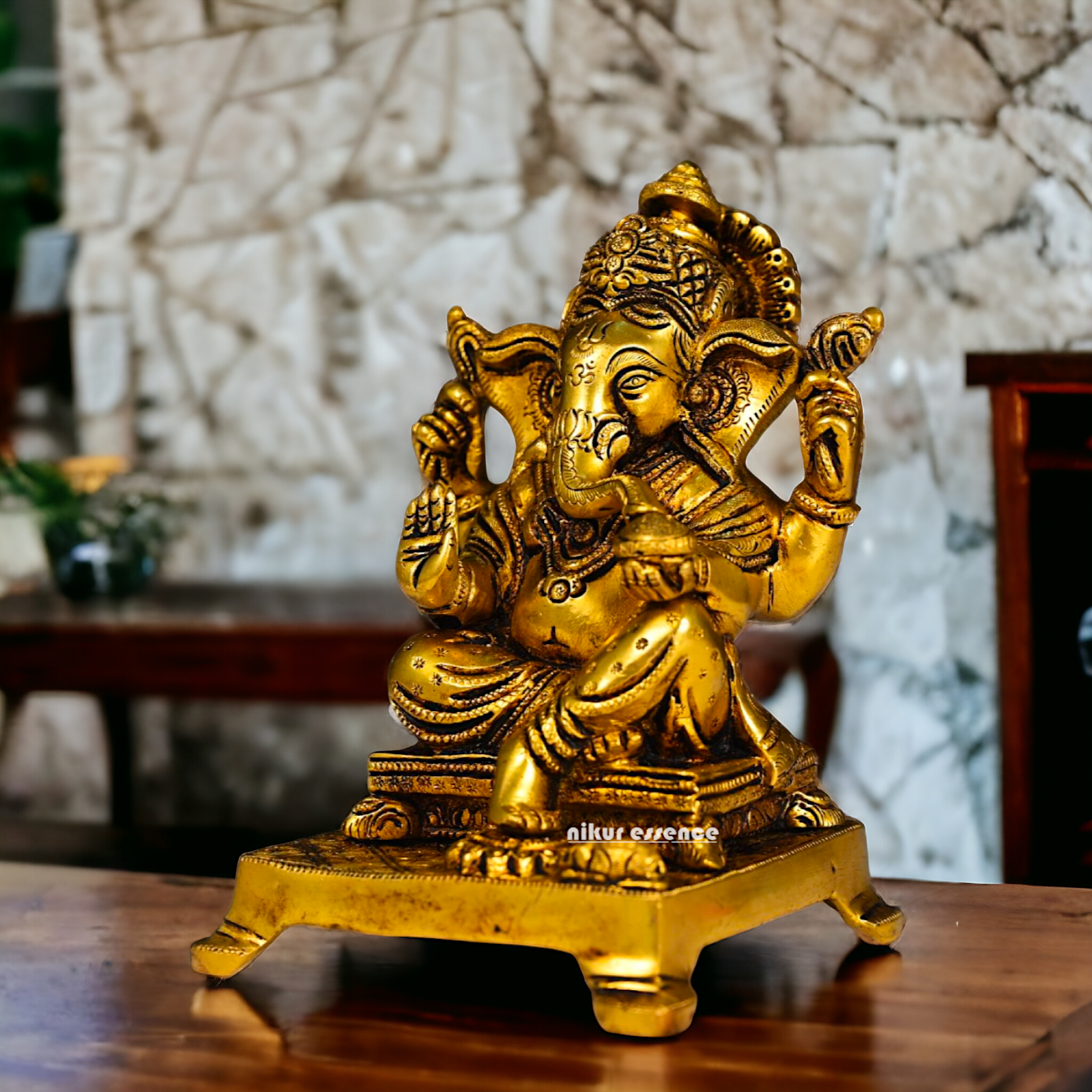 Antique brass Ganesha Sitting statue - 5.5 inch