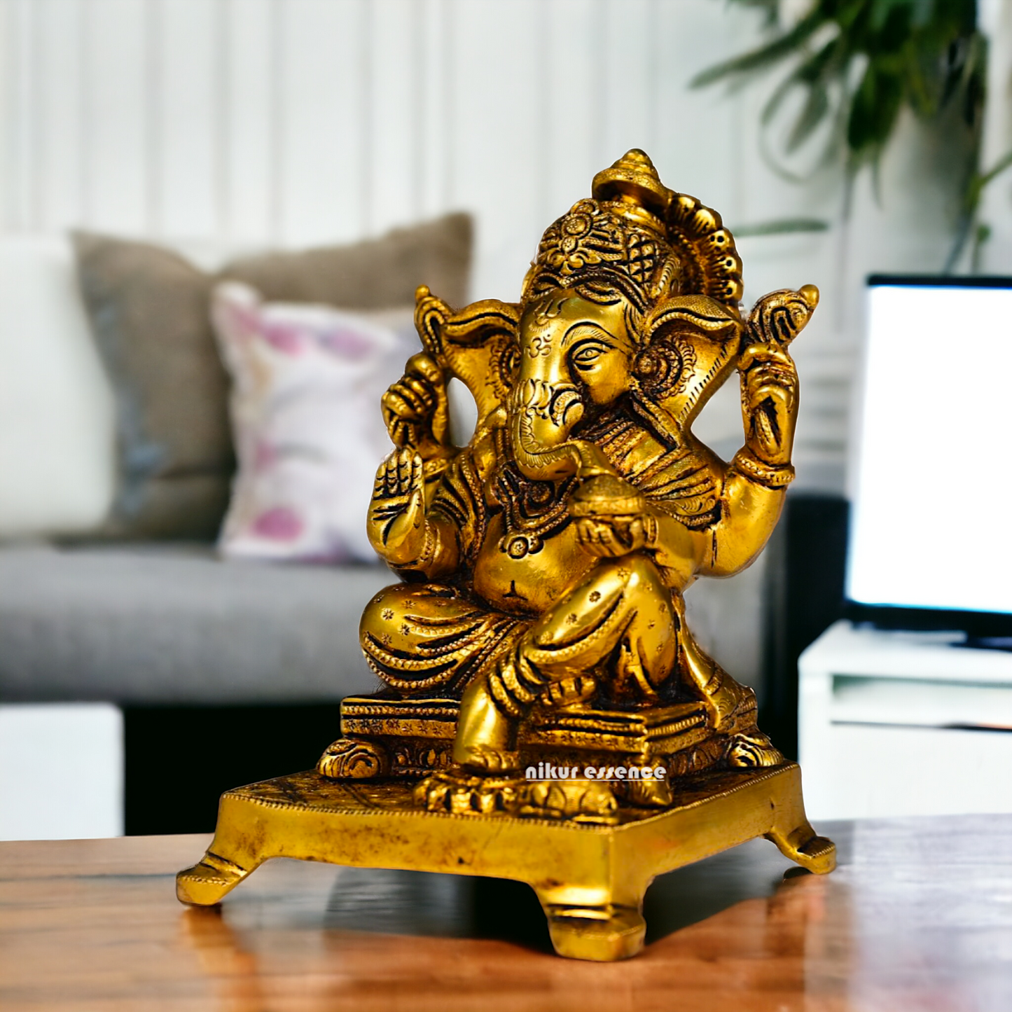 Antique brass Ganesha Sitting statue - 5.5 inch