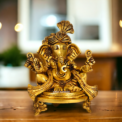 Superfine Brass Ganesha Sitting idol - 7.8 inch