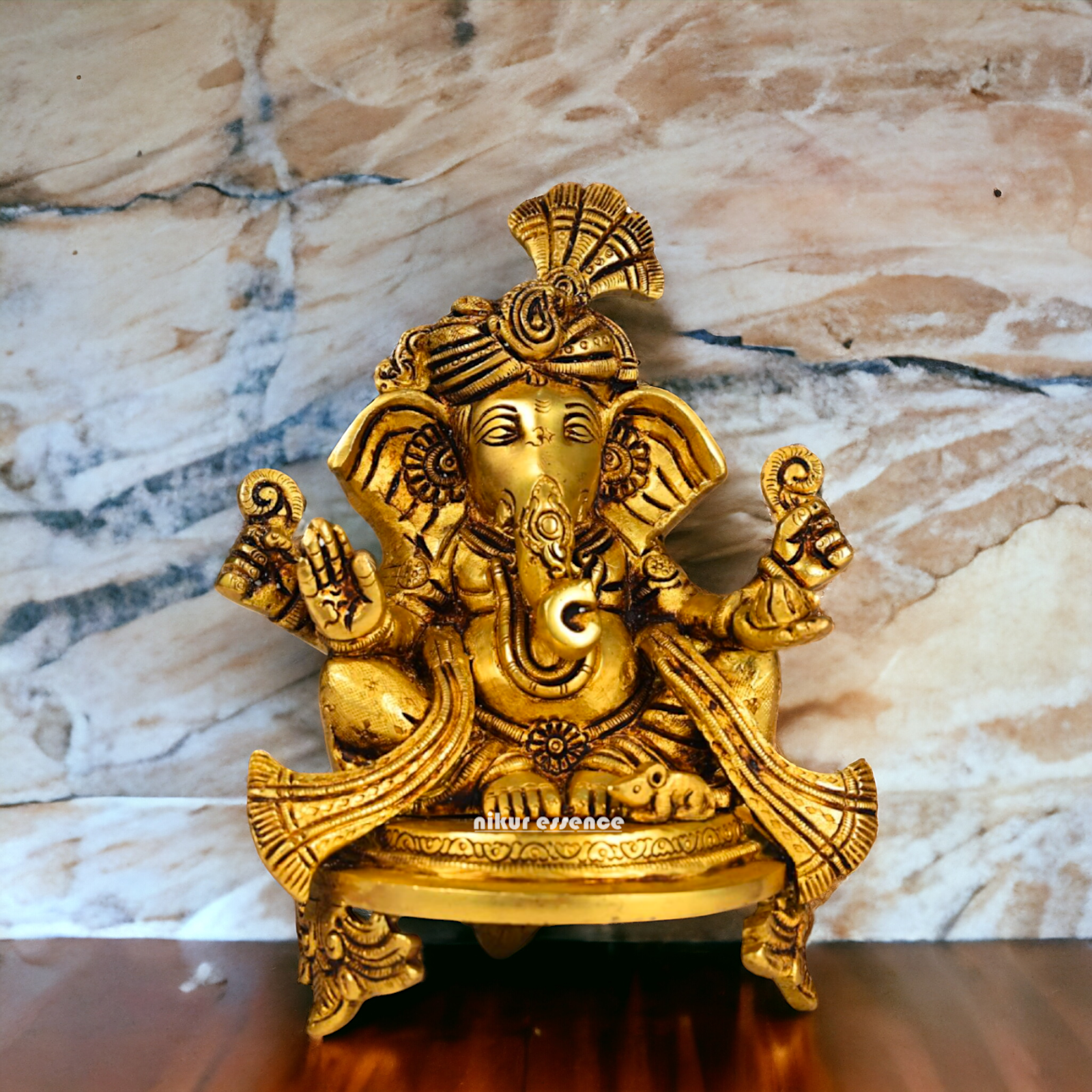 Superfine Brass Ganesha Sitting idol - 7.8 inch