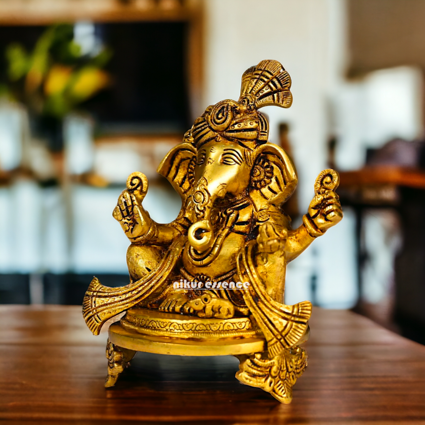 Superfine Brass Ganesha Sitting idol - 7.8 inch