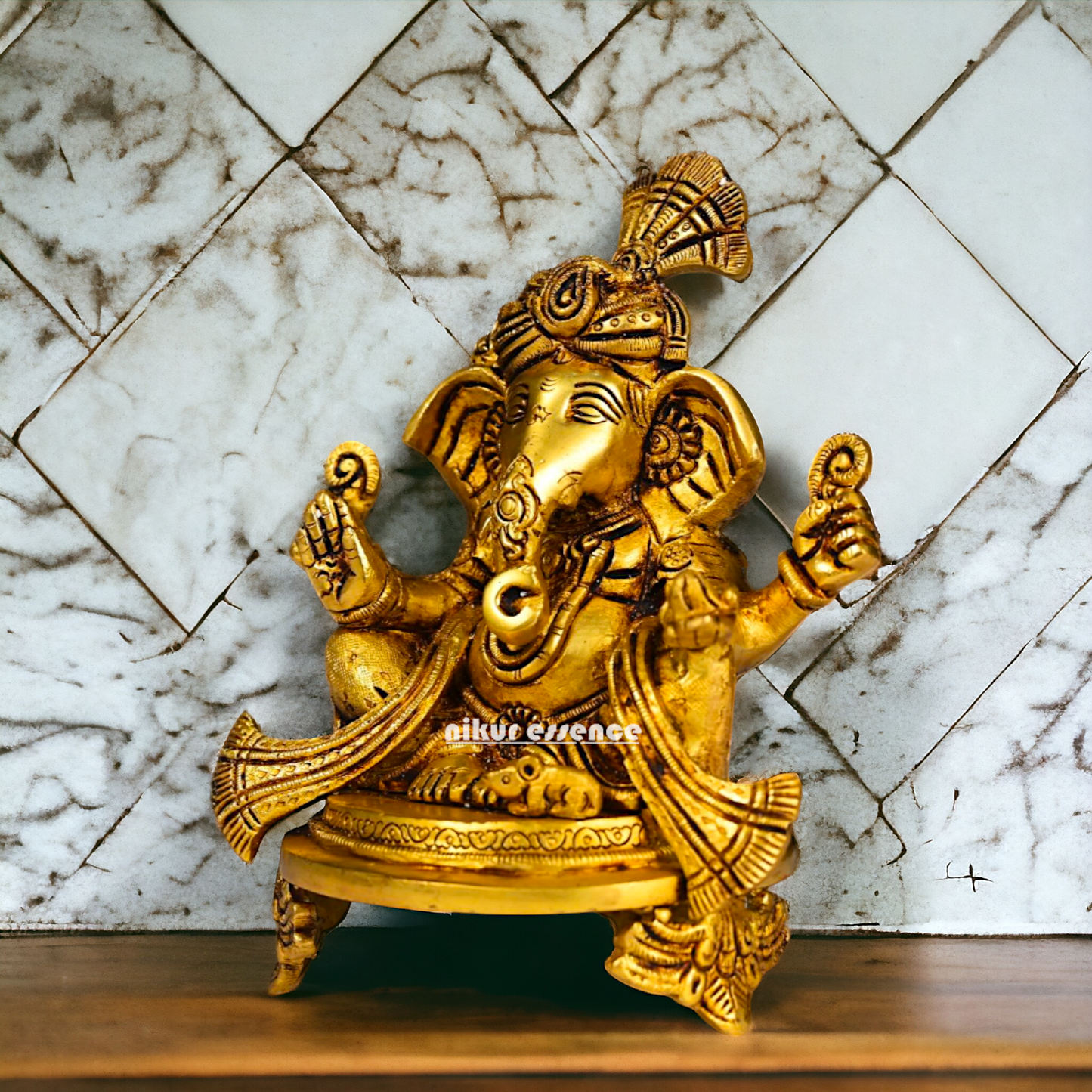 Superfine Brass Ganesha Sitting idol - 7.8 inch