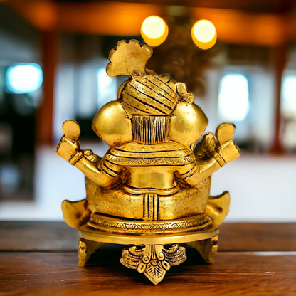 Superfine Brass Ganesha Sitting idol - 7.8 inch