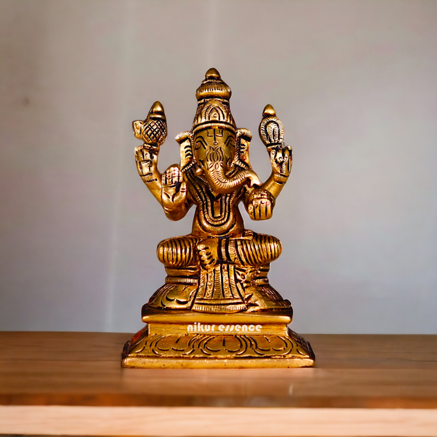 Antique Brass Ganesha Sitting statue - 4.5 inches