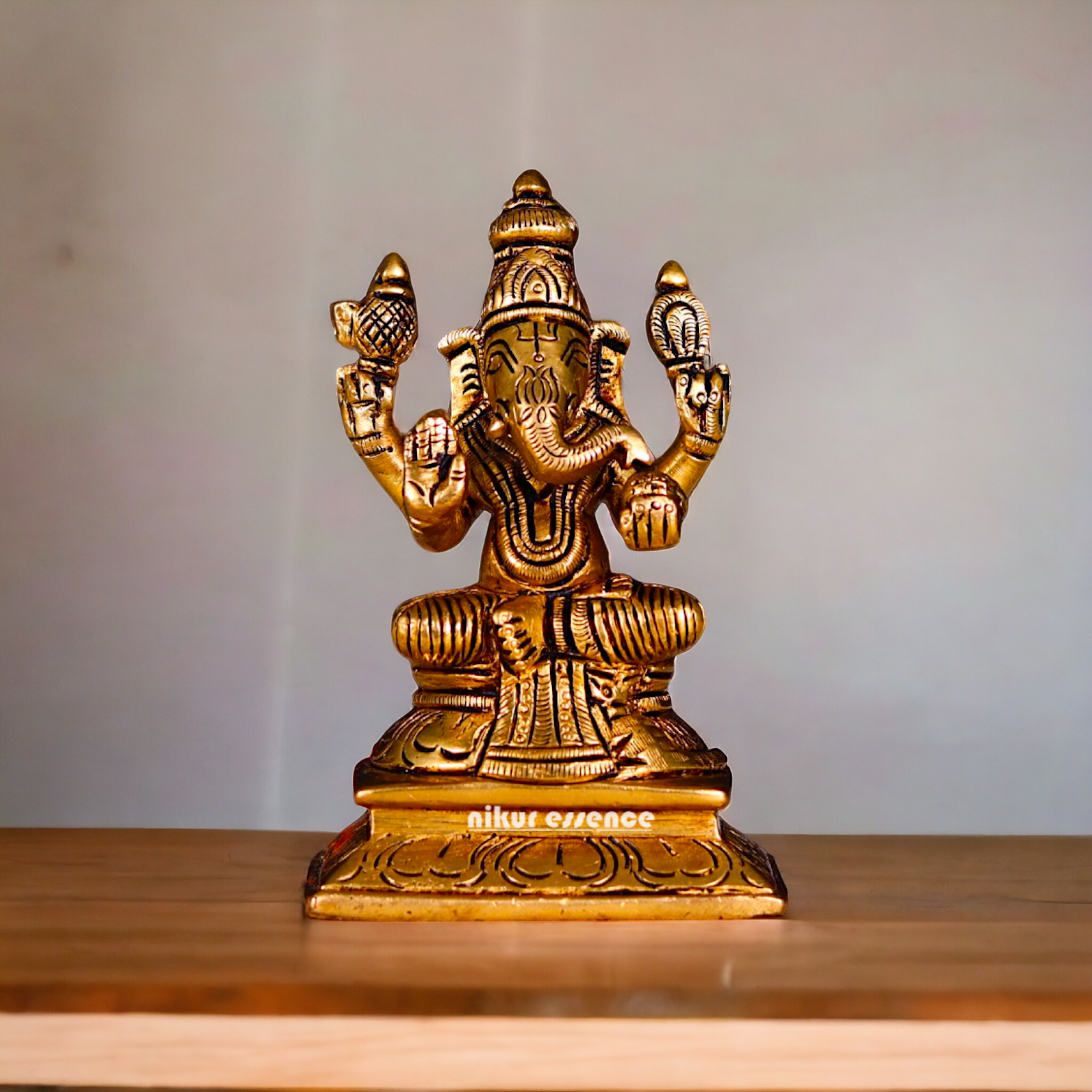 Antique Brass Ganesha Sitting statue - 4.5 inches