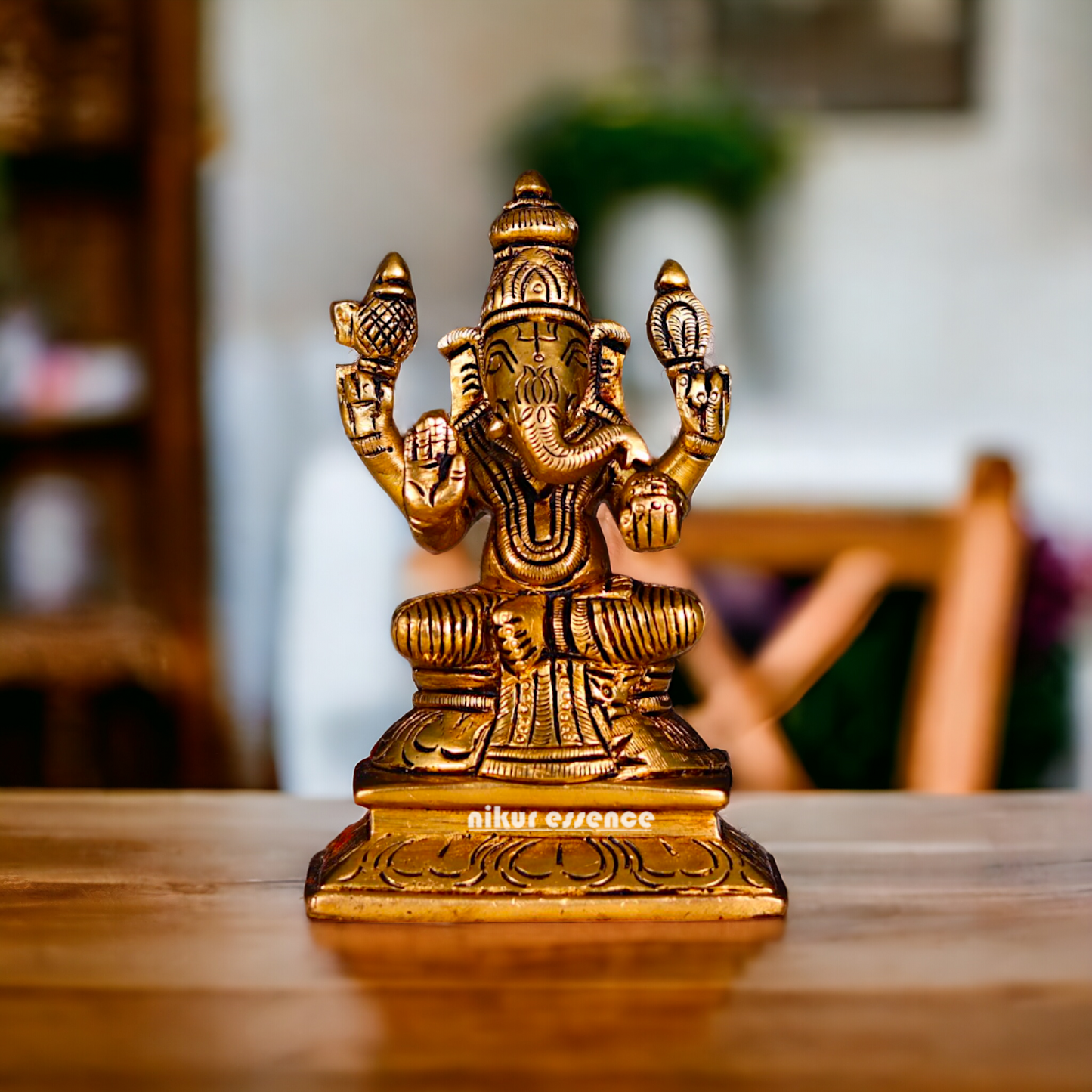 Antique Brass Ganesha Sitting statue - 4.5 inches