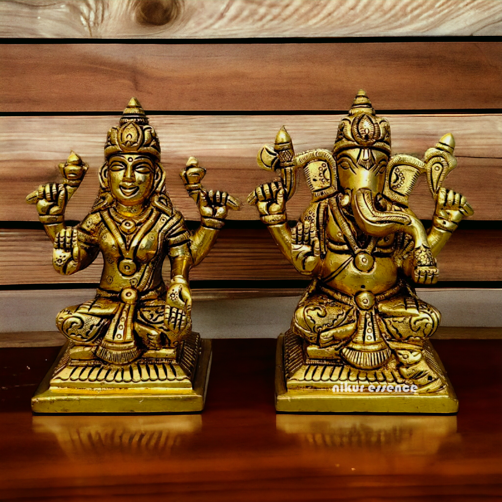 Superfine Brass Lakshmi Ganesha Sitting statue - 4 inches