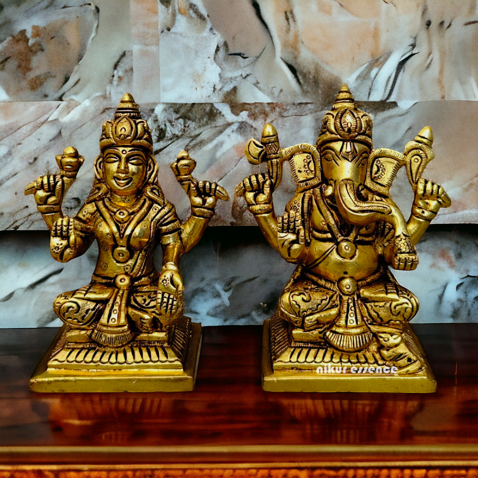 Superfine Brass Lakshmi Ganesha Sitting statue - 4 inches