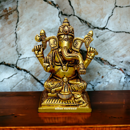 Superfine Brass Lakshmi Ganesha Sitting statue - 4 inches