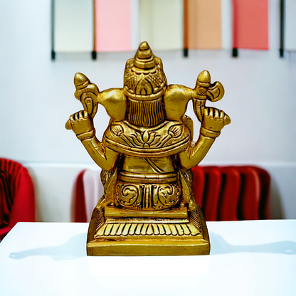 Superfine Brass Lakshmi Ganesha Sitting statue - 4 inches