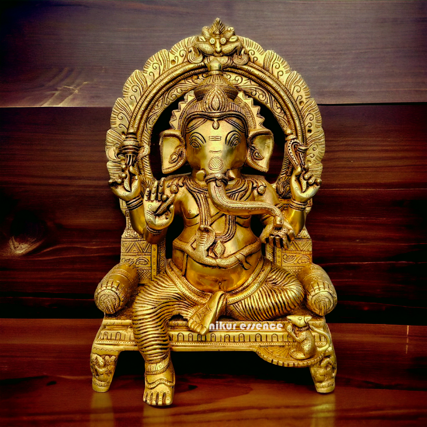 Big Ganesha Ganpati Sitting on Singhasan Pital Brass Idol - 17 inches