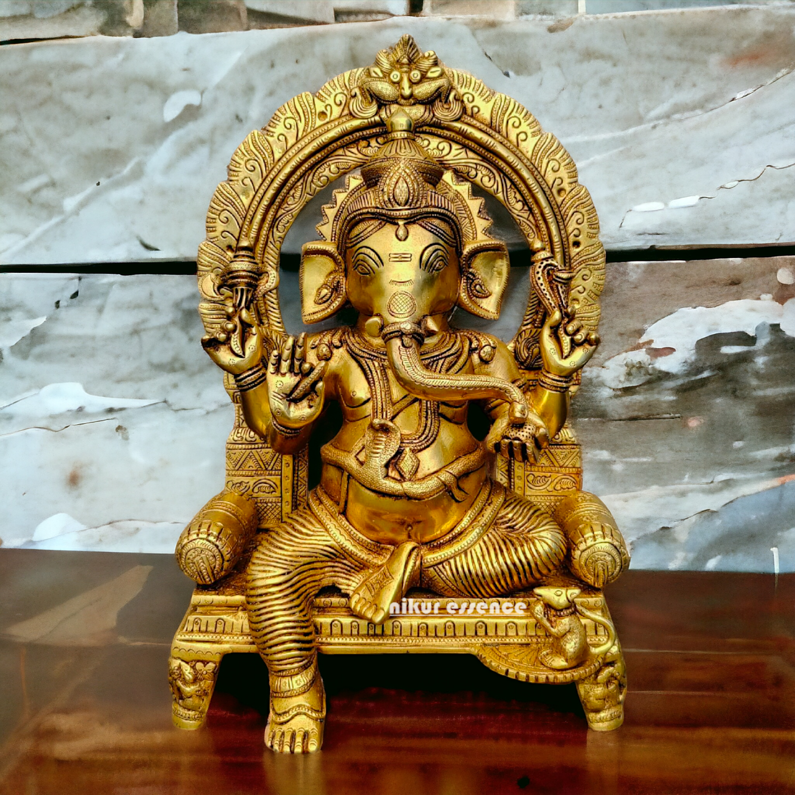 Big Ganesha Ganpati Sitting on Singhasan Pital Brass Idol - 17 inches