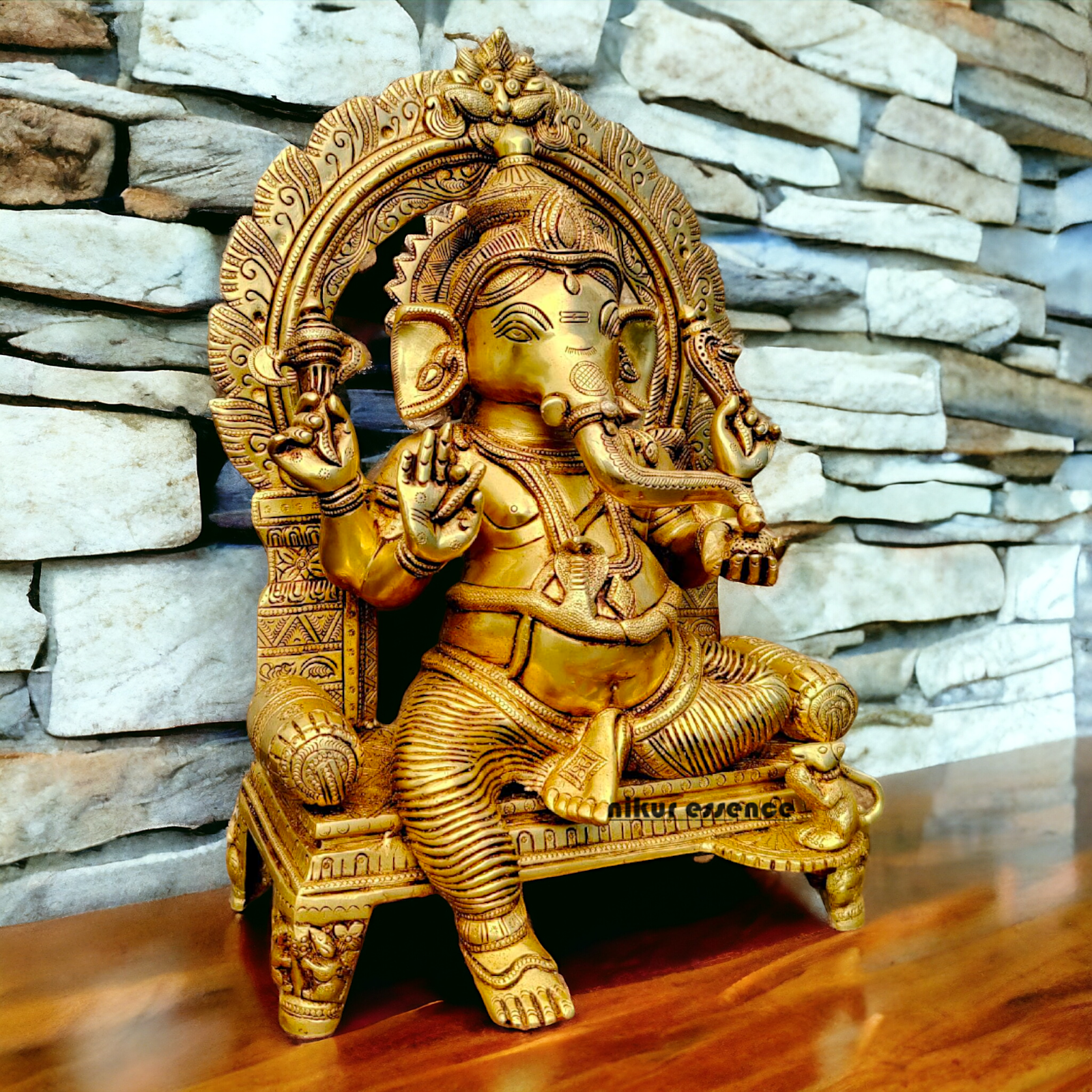 Big Ganesha Ganpati Sitting on Singhasan Pital Brass Idol - 17 inches