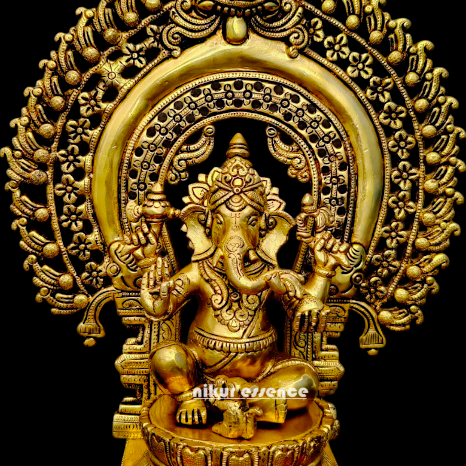 Pital Ganesha Seated on Singhasan Brass idol - 19 inches