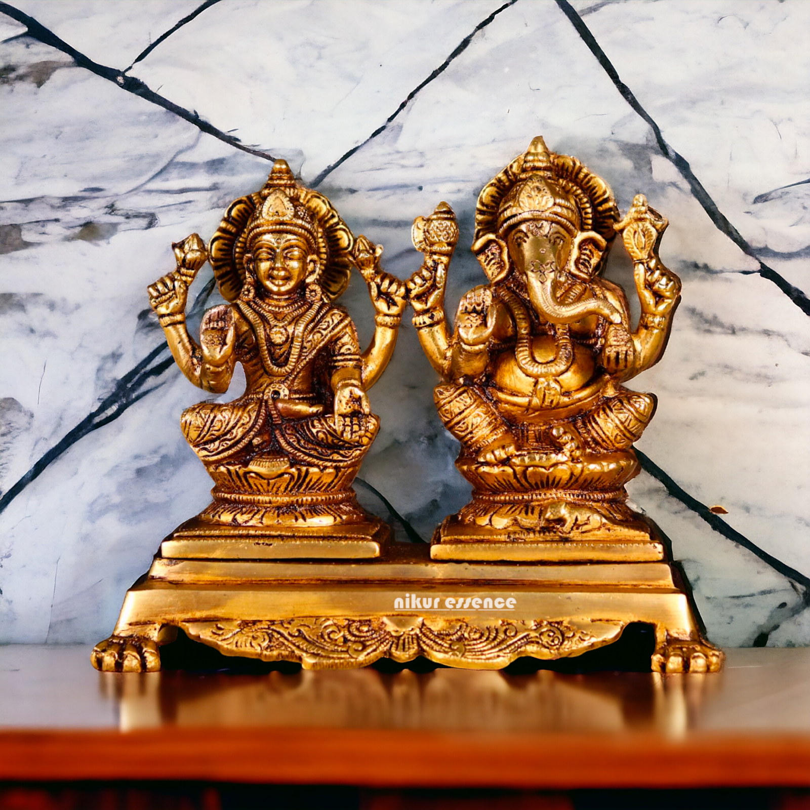 Lakshmi Ganesha Seated Pital ki Murti - 7 inches