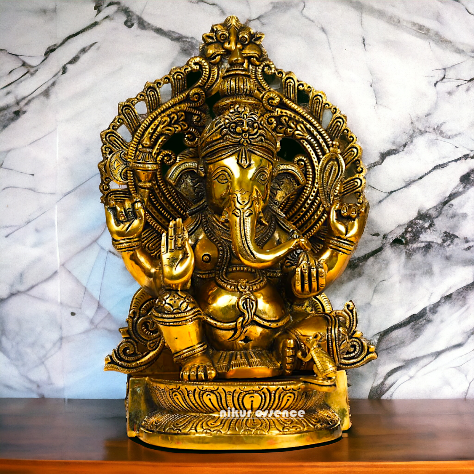 Superfine Brass Ganpati Ganesha Seated idol - 14.5 inches