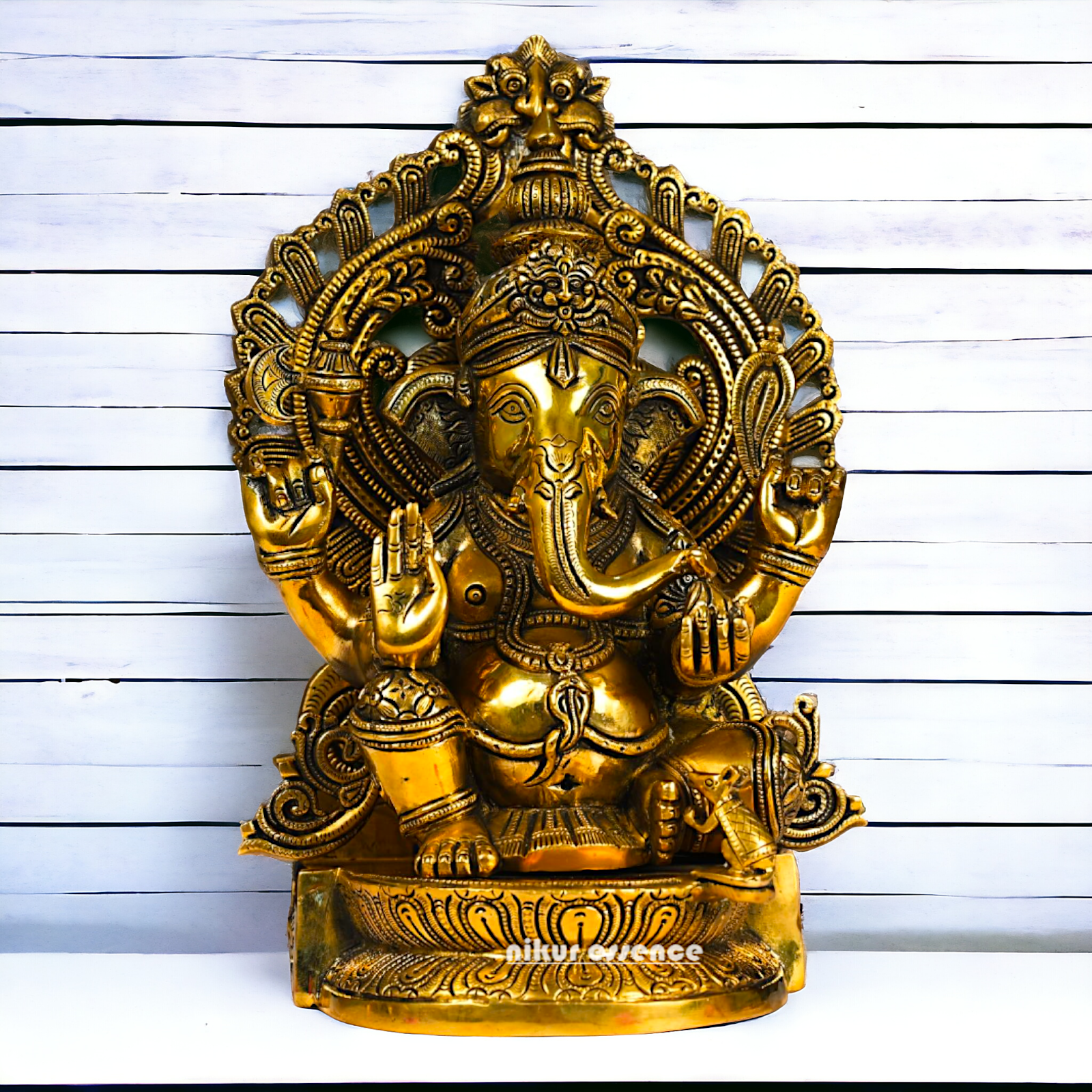 Superfine Brass Ganpati Ganesha Seated idol - 14.5 inches