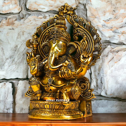 Superfine Brass Ganpati Ganesha Seated idol - 14.5 inches