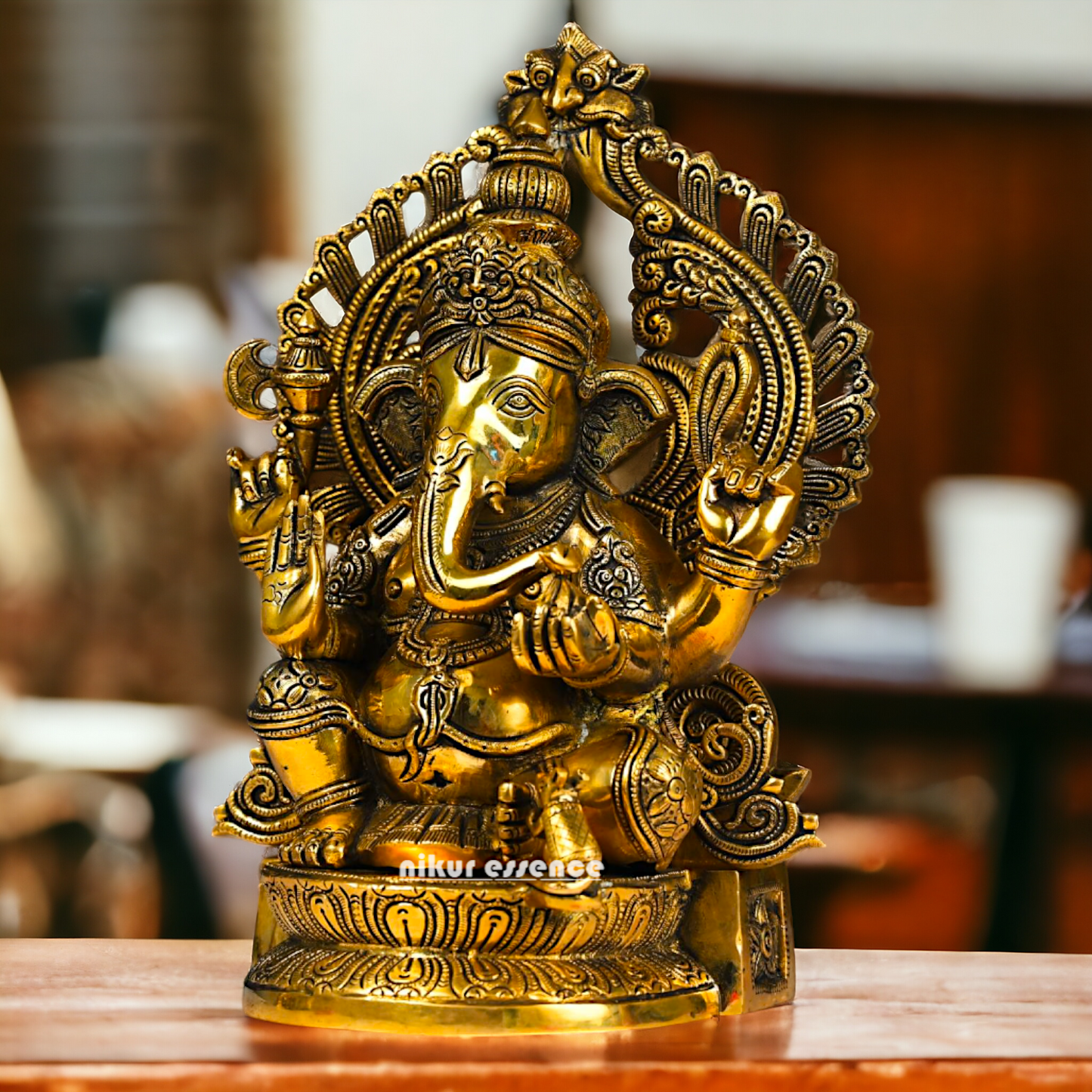 Superfine Brass Ganpati Ganesha Seated idol - 14.5 inches