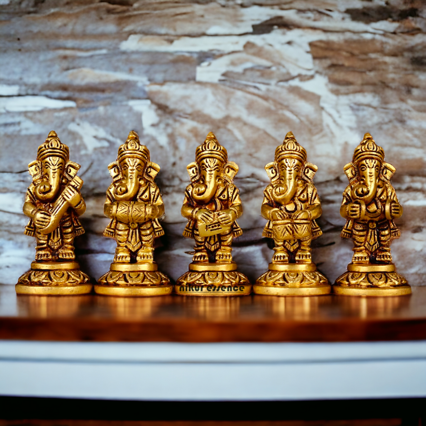 Brass Ganesha Musical set idol - 3.5 inches