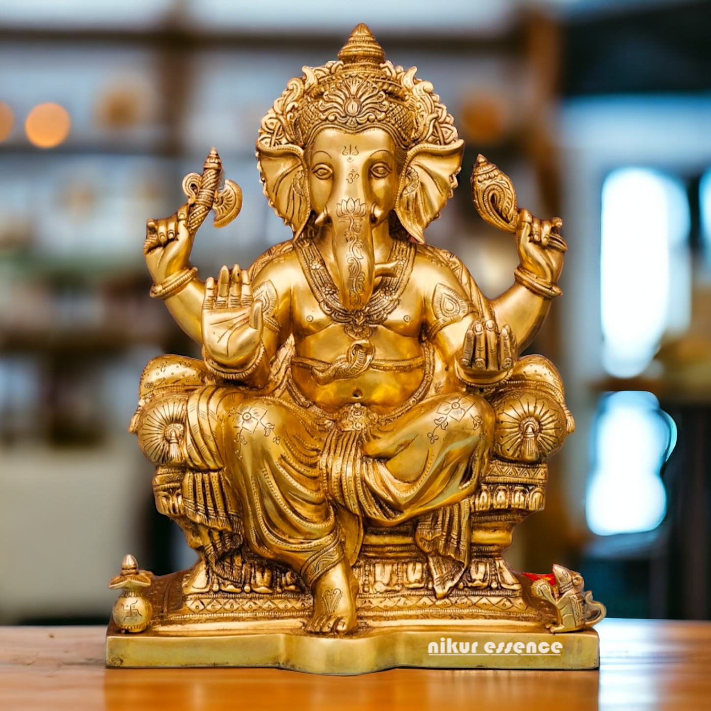 Large Ganesha Sitting on Singhasan Pital Brass idol - 18 inches