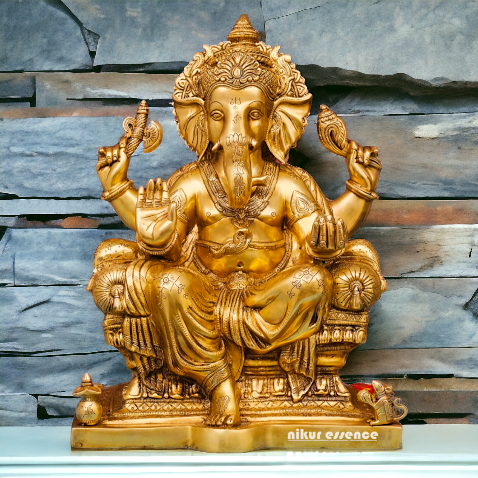 Large Ganesha Sitting on Singhasan Pital Brass idol - 18 inches