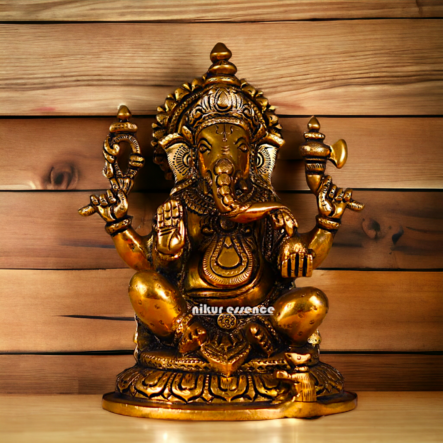 Ganesha Ganpati Seated Antique Brass statue - 8 inches