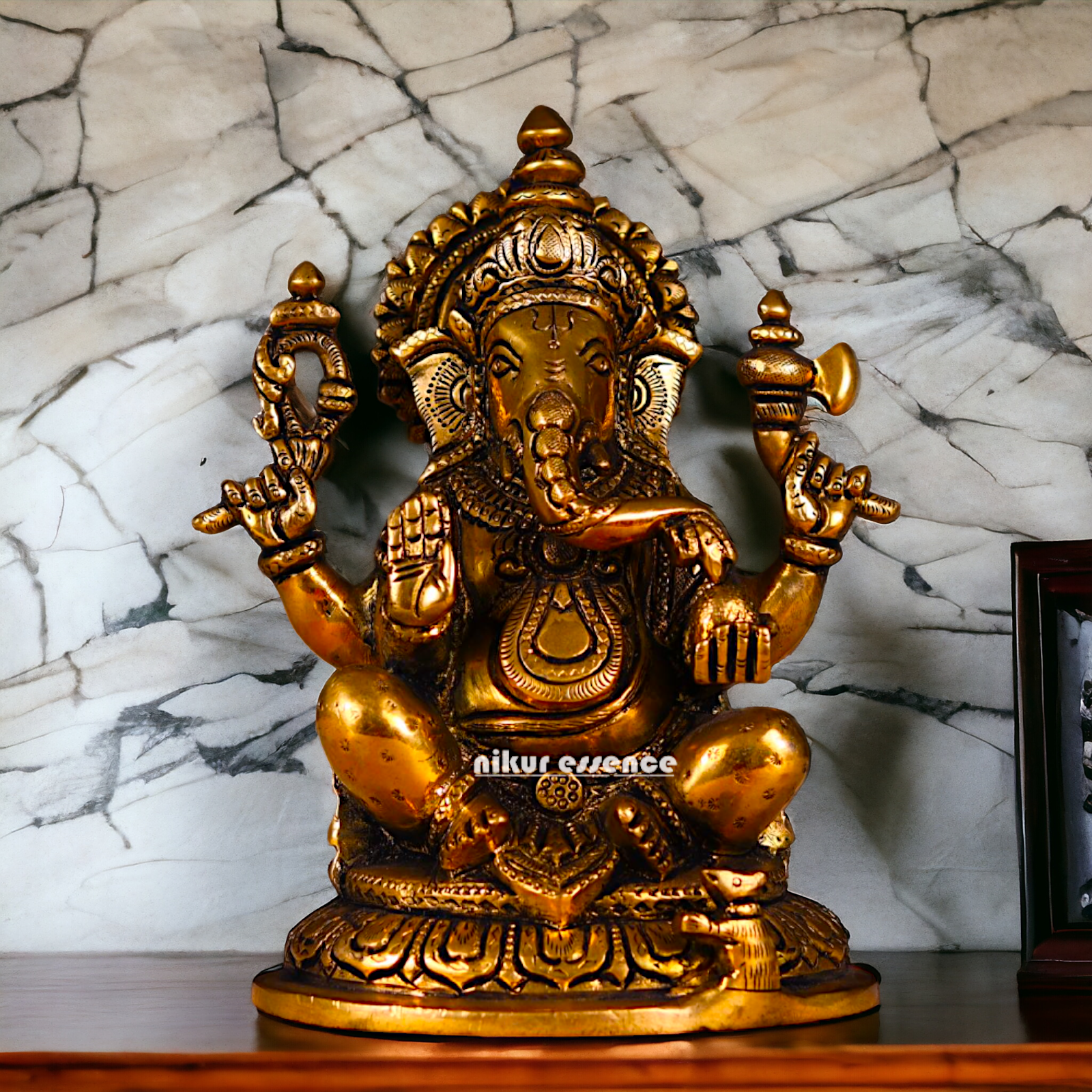 Ganesha Ganpati Seated Antique Brass statue - 8 inches