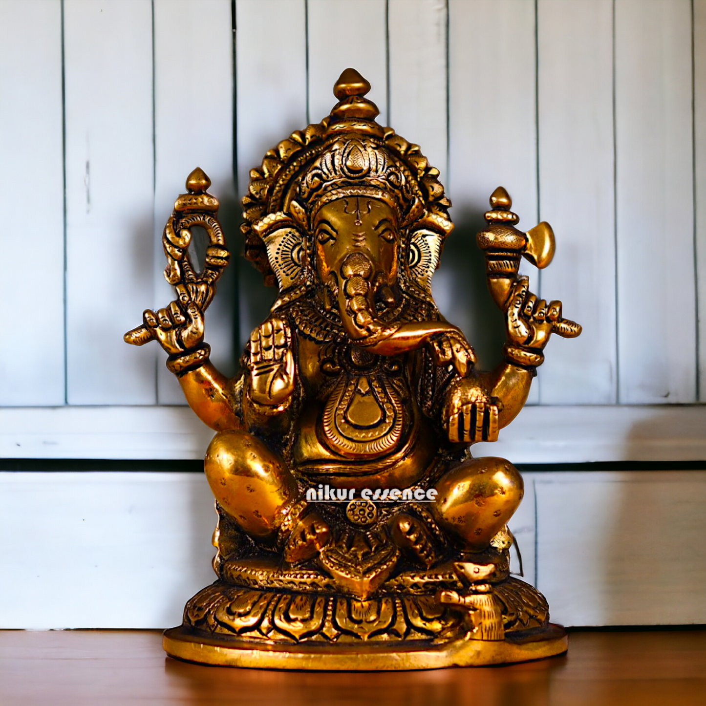 Ganesha Ganpati Seated Antique Brass statue - 8 inches