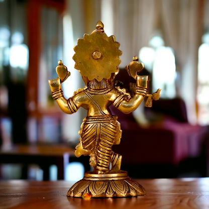 Antique Brass Ganesha Playing Flute statue - 8 inches